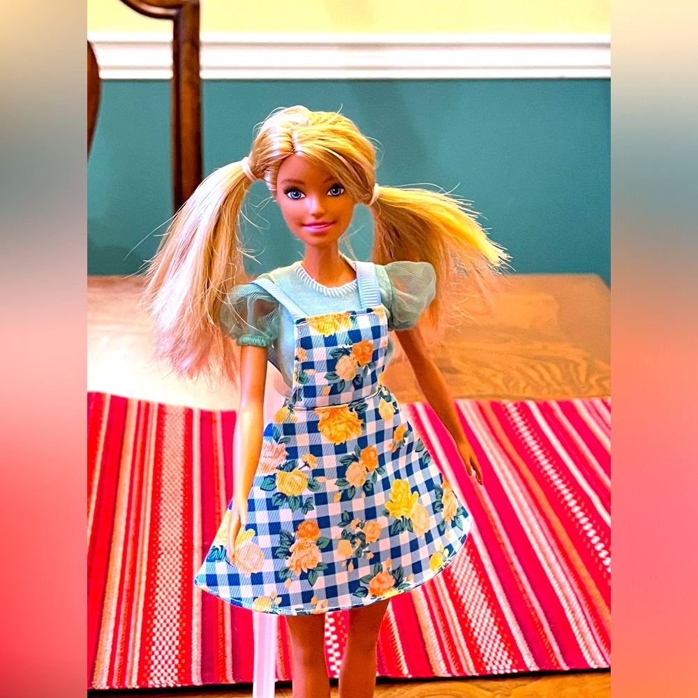 Barbie doll! Redesigned with new Barbie shirt and dress. California blonde hair